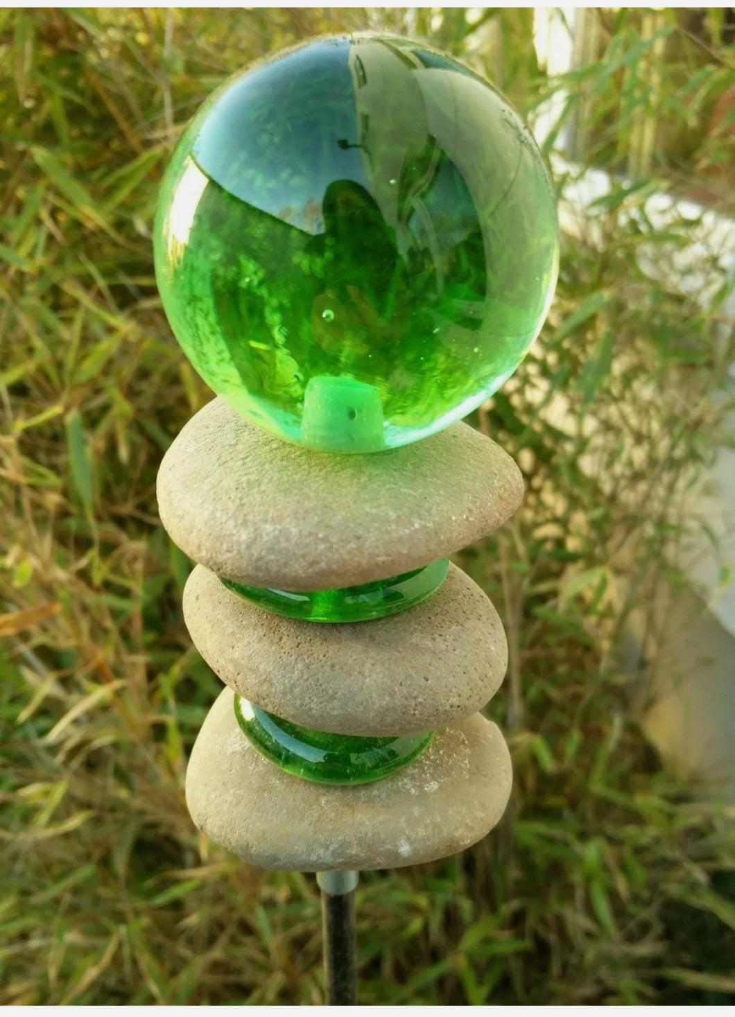 Edelrost Gartenstecker mit Glaskugel Höhe 115cm Grün ,030962-1