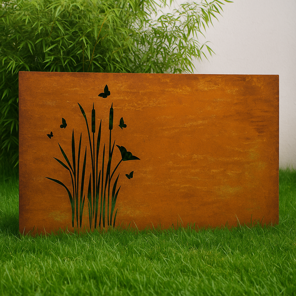 Edelrost Garten Sichtschutz Gräser mit Schmetterlinge und Schilf ,032006-1,Höhe75cm