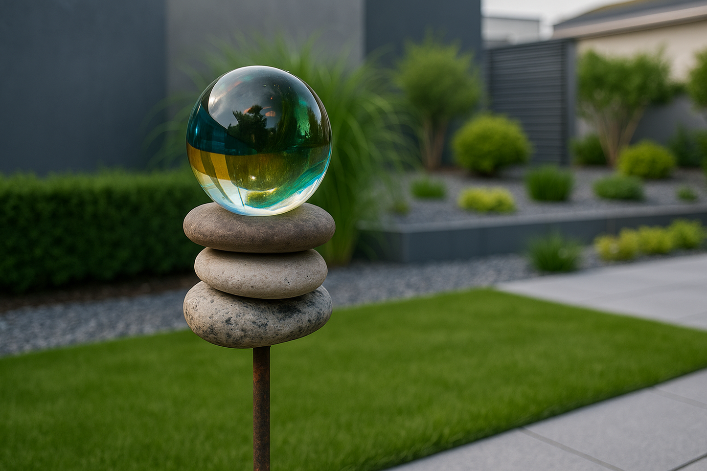 Naturfarbe Gartenstecker mit Glaskugel 6cm ,Höhe 115cm,029164