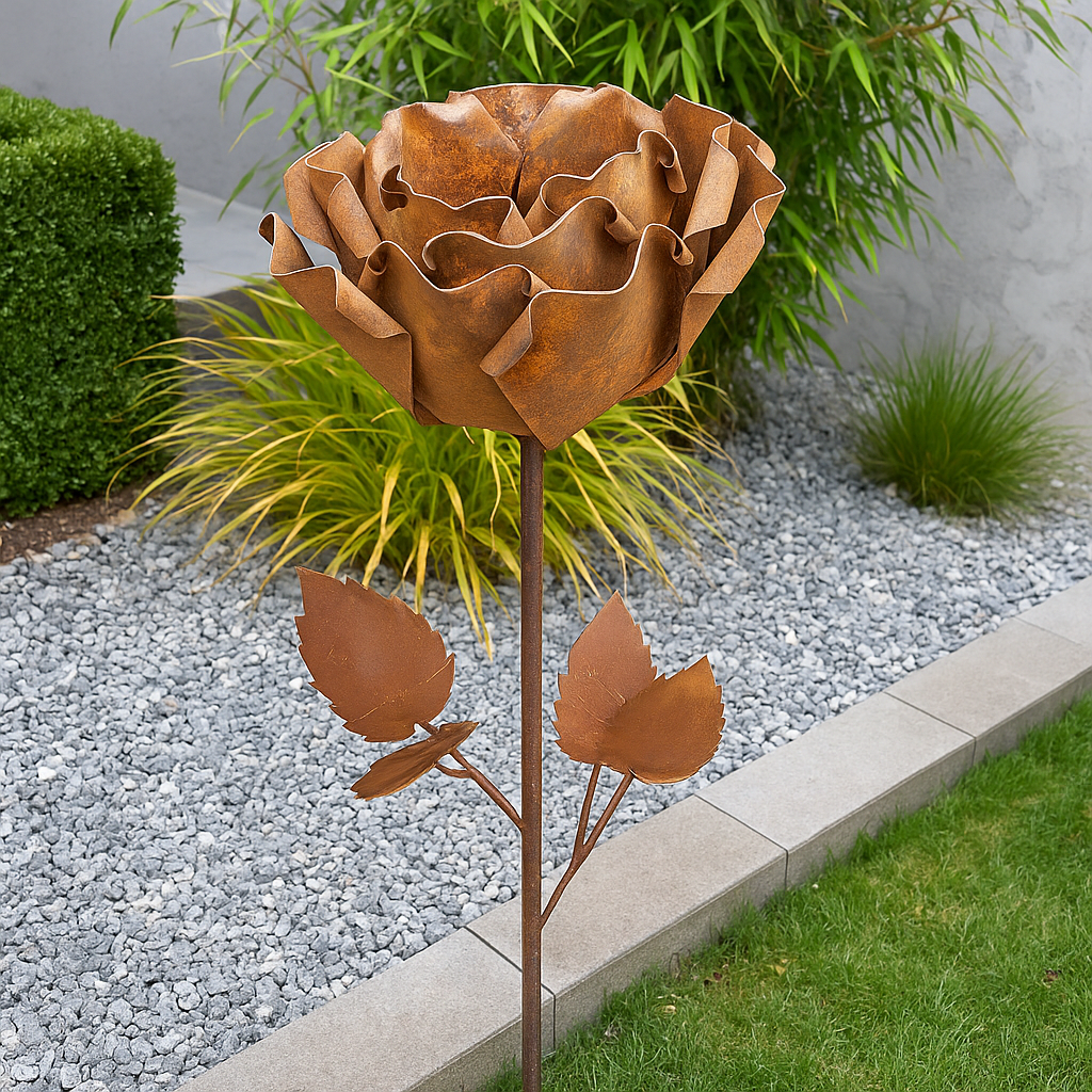 Edelrost Gartenstecker, Rose,Blumen aus Metall ,Höhe: 110 cm, 029461-1 – Sino Han