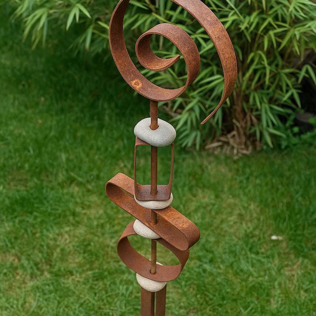 Gartenstecker H100cm ,Rost , Gartendeko, mit Naturstein 029502 – Sino Han