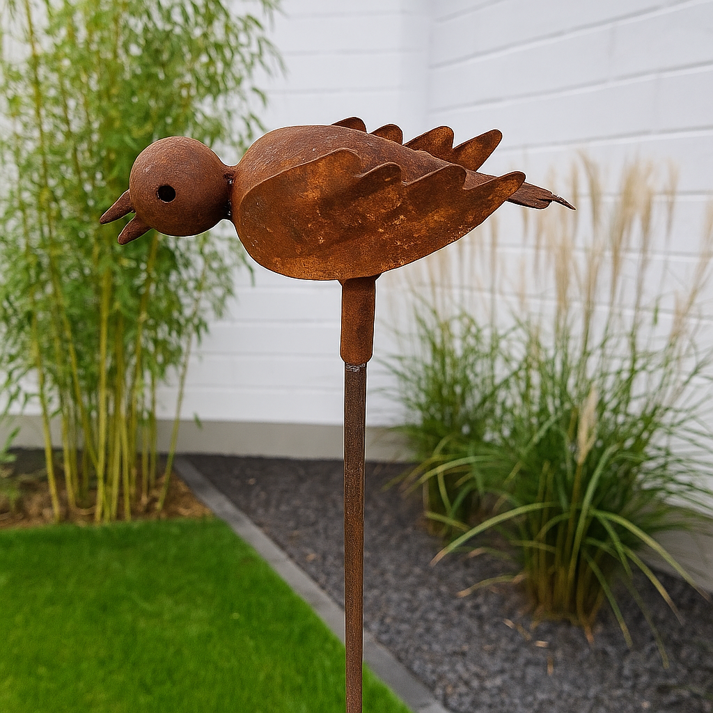 Edelrost Gartenstecker GartenVogel ,Höhe 100cm