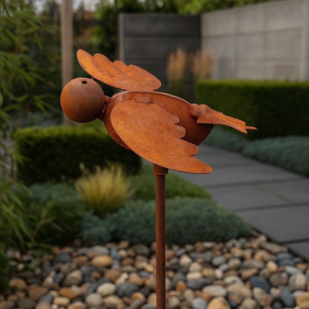 Edelrost Gartenstecker GartenVogel Gartendeko ,Höhe 110cm