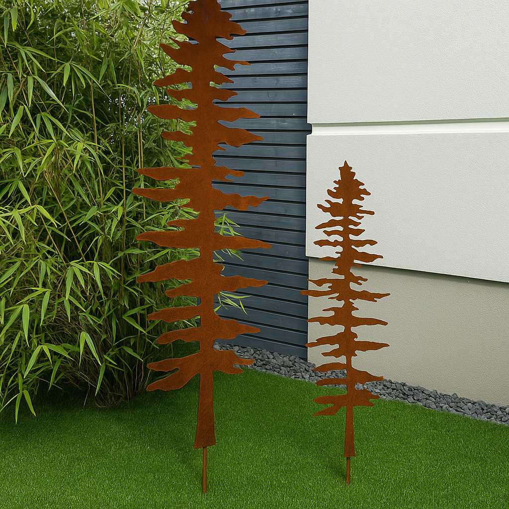 2st .Edelrost Gartenbaum Gartenstecker Baum Höhe 100 und 70cm