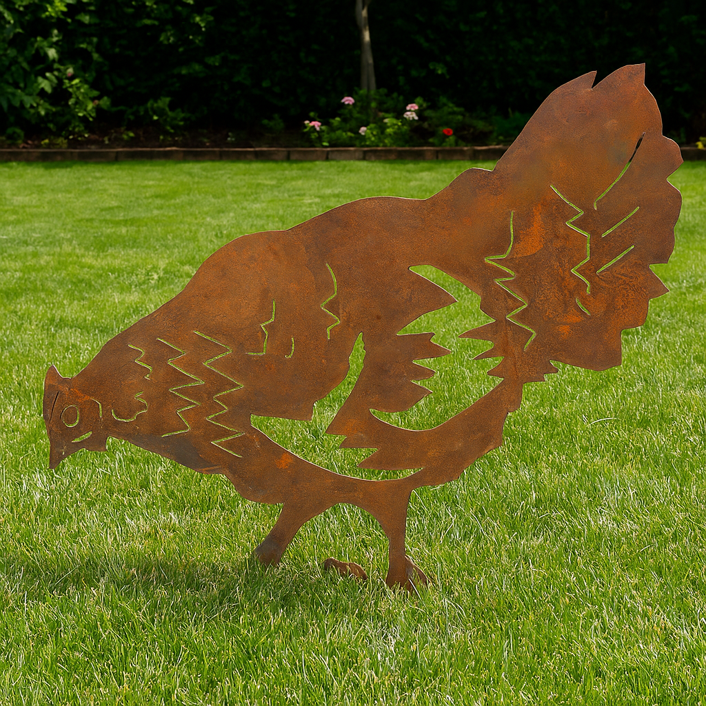 Edelrost Gartendeko Henne aus Metall 35cmx 35cm ,030614