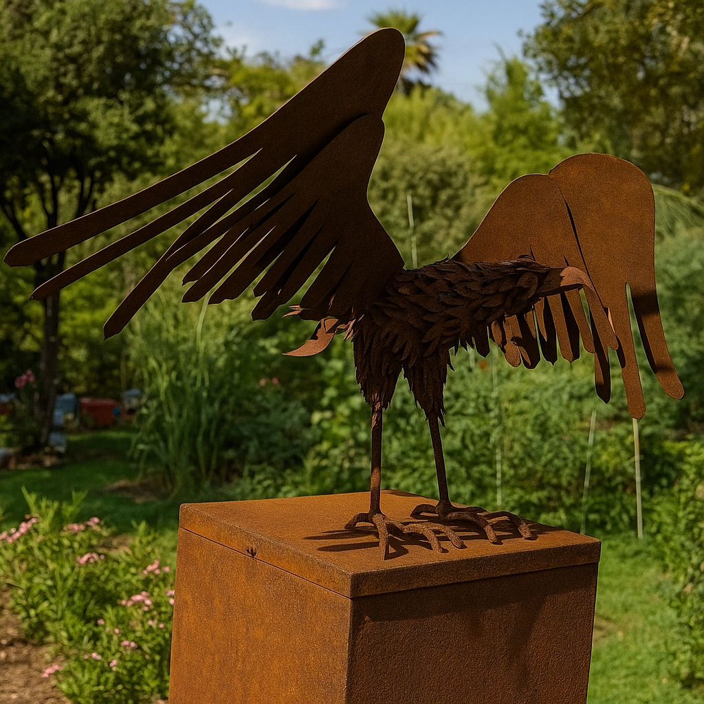 Edelrost Adler Gartenskulptur – Handgefertigte Metallfigur 40x40x90 Cm Für Garten Deko