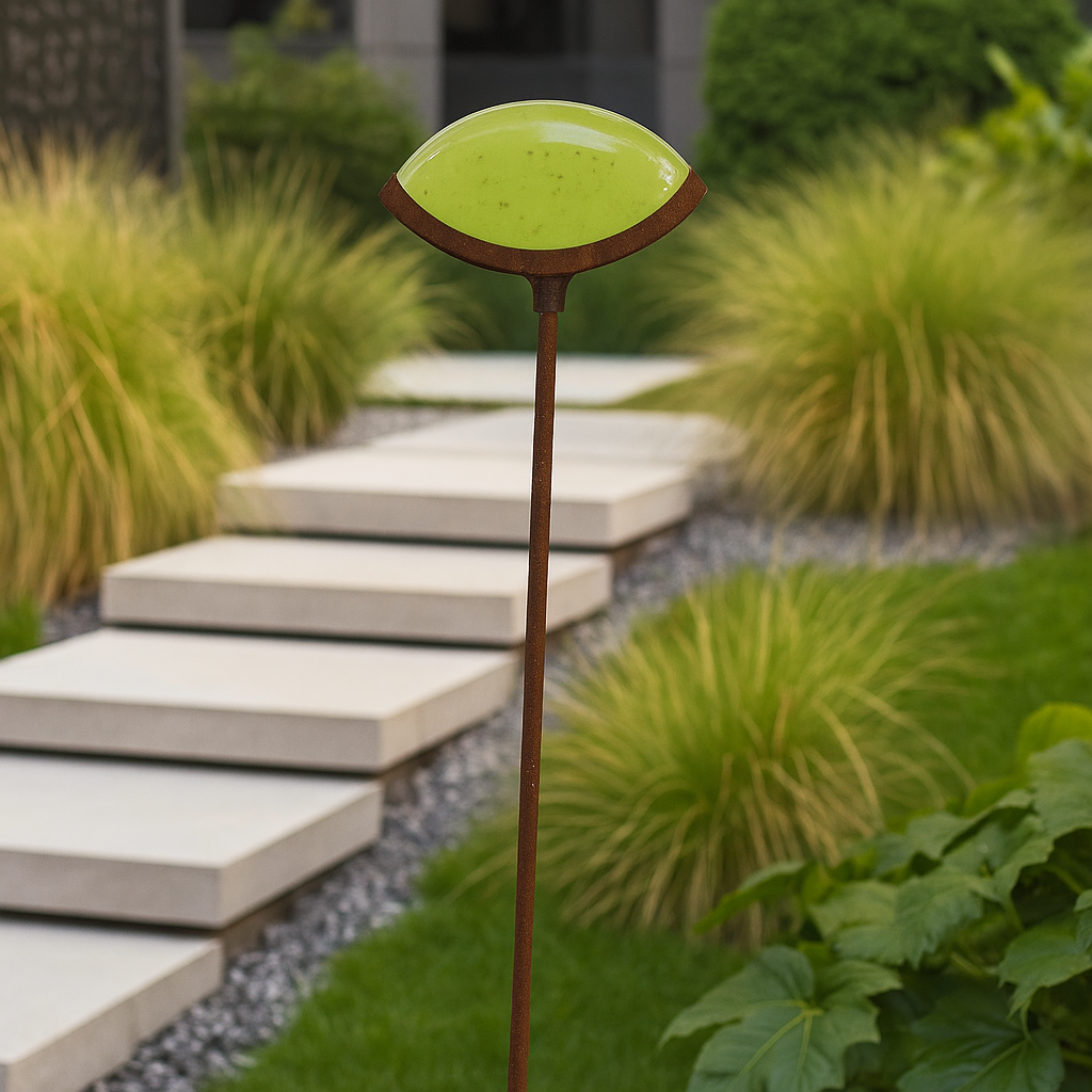 Edelrost tuinsteker met glasdecoratie voor tuin en terras, 032284