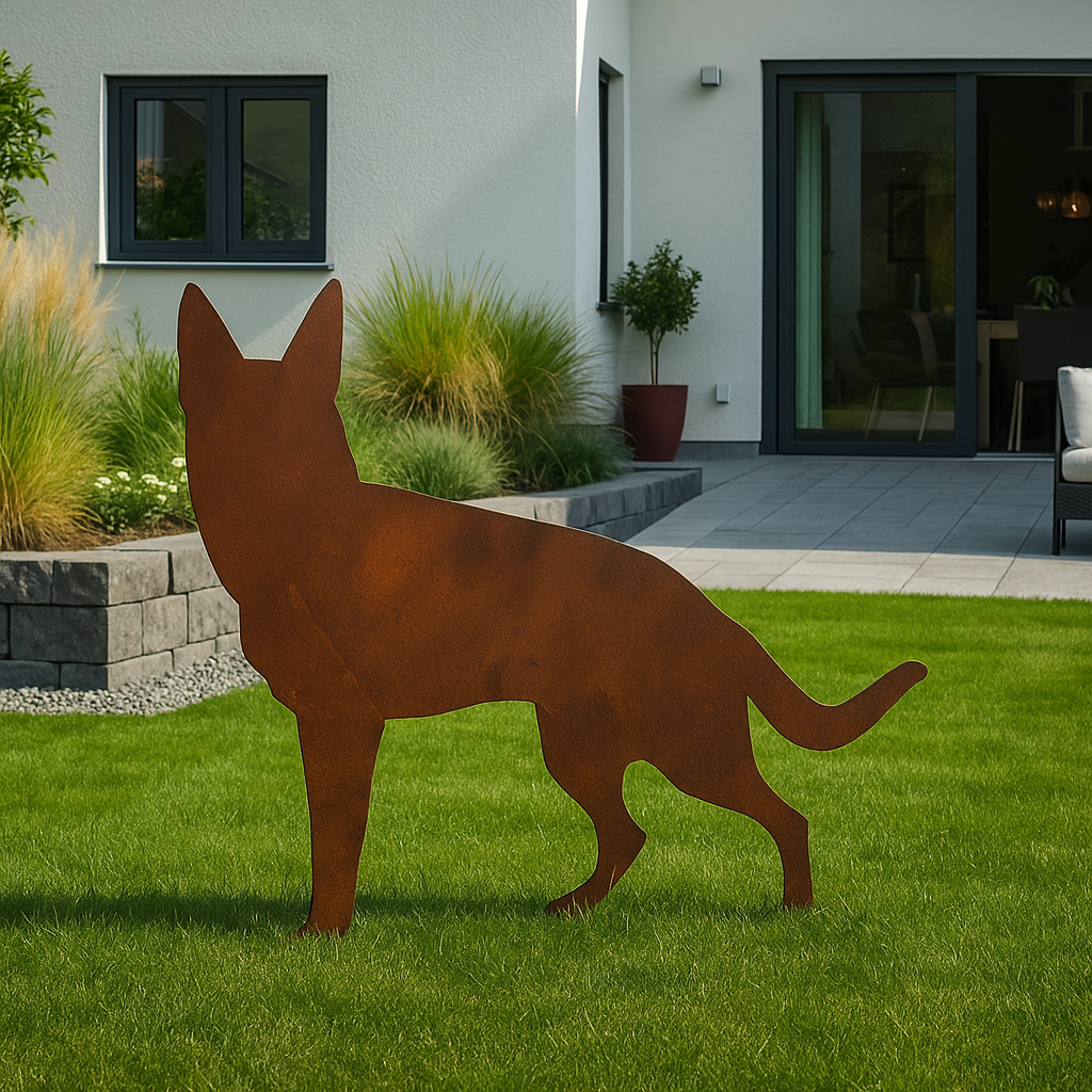 Edelrost Garten Hund aus Metall Gartenstecker ,Höhe 52cm,031075