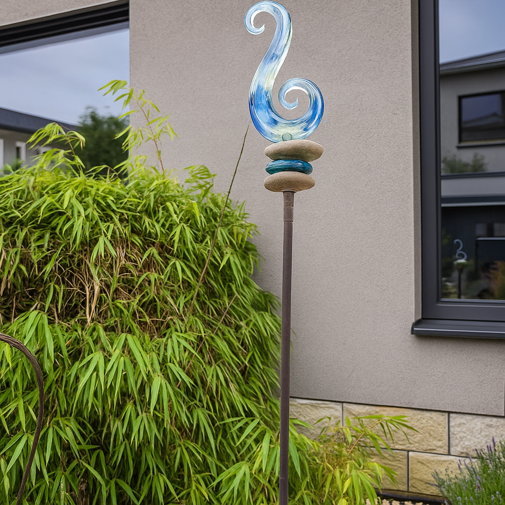 Edelrost tuinprikker van metaal en glas, steen