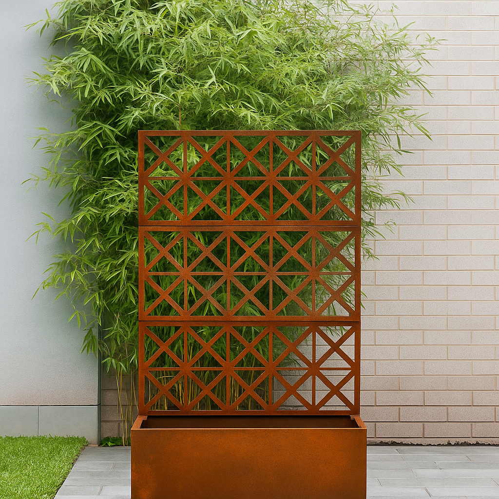 Patina climbing box with metal trellis 032025 L80.5*W35.5*H140.5cm