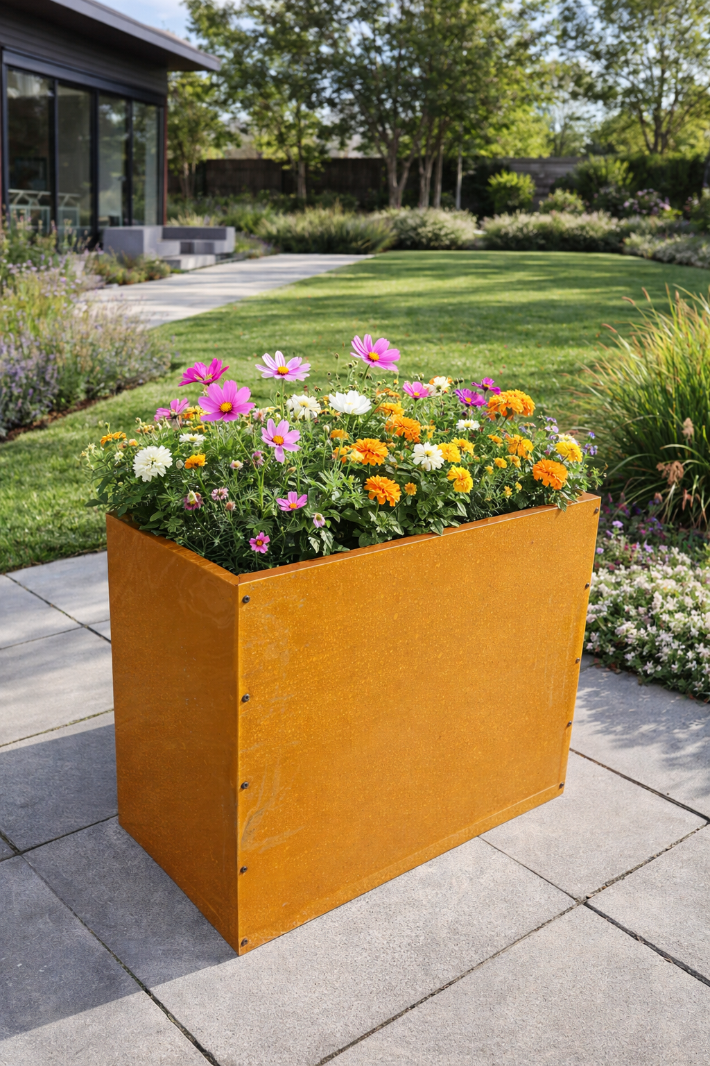 Edelrost Blumentopf aus Metall , 1mm ,Länge 75 cm, Breite 40 cm
