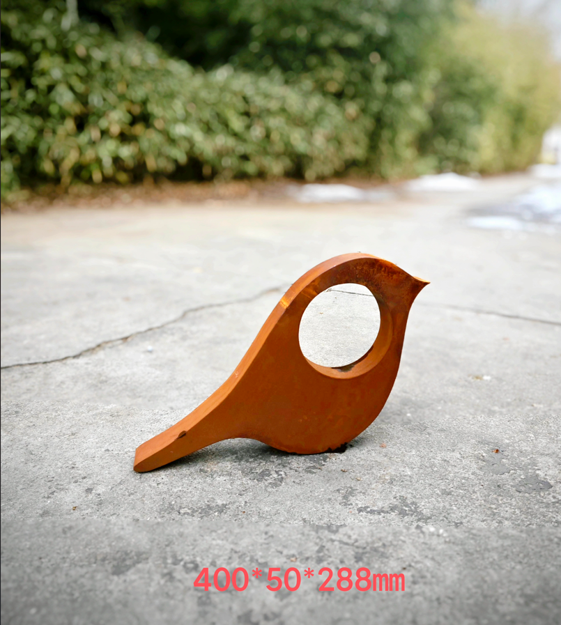 Edelrost Gartenstecker Vogel Figure Skulptur aus Metall 3D