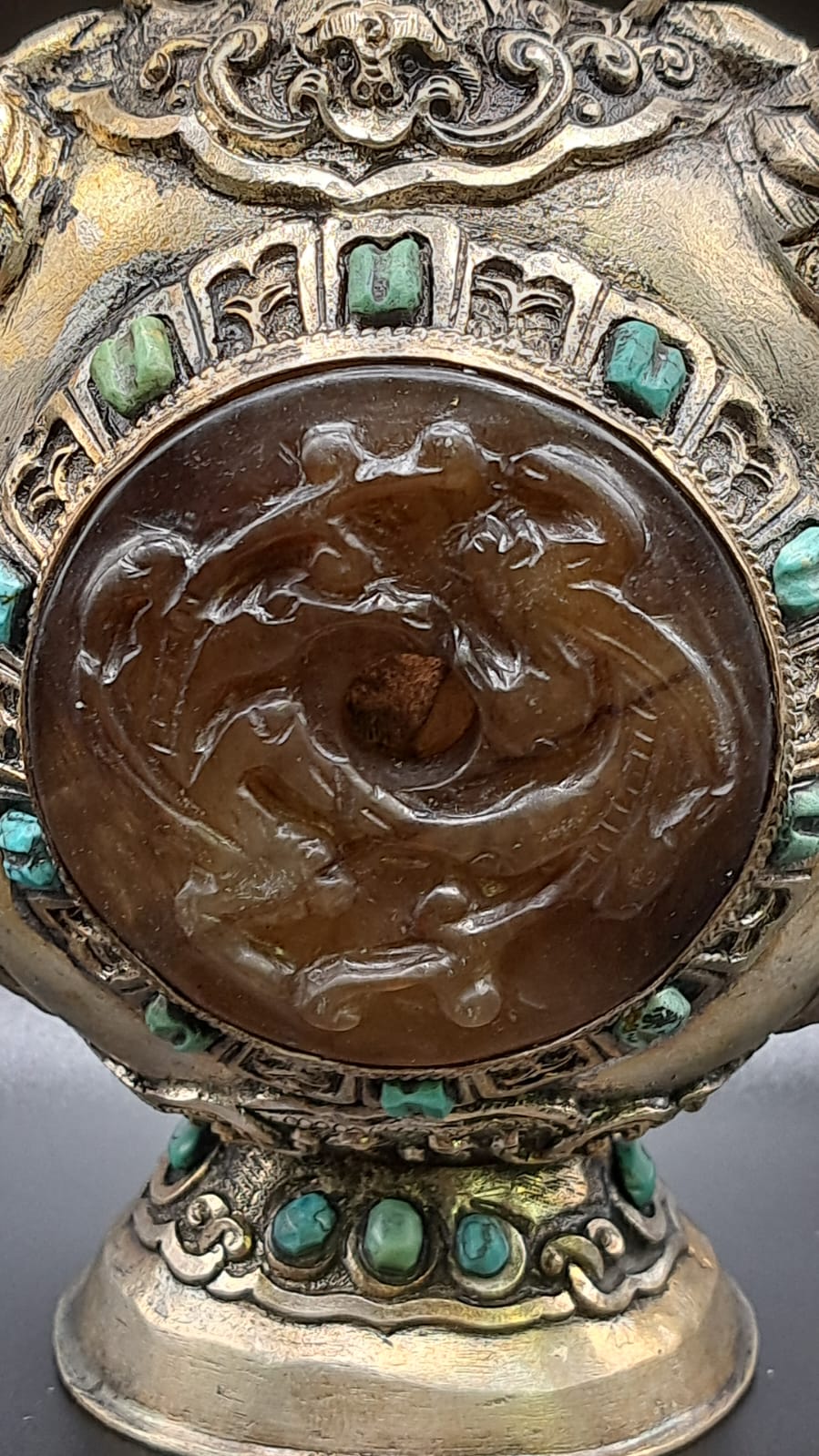 Silver plated from old jade China, Cloisonne, beautiful vase, decorative bottle 21x14x6cm A2-4