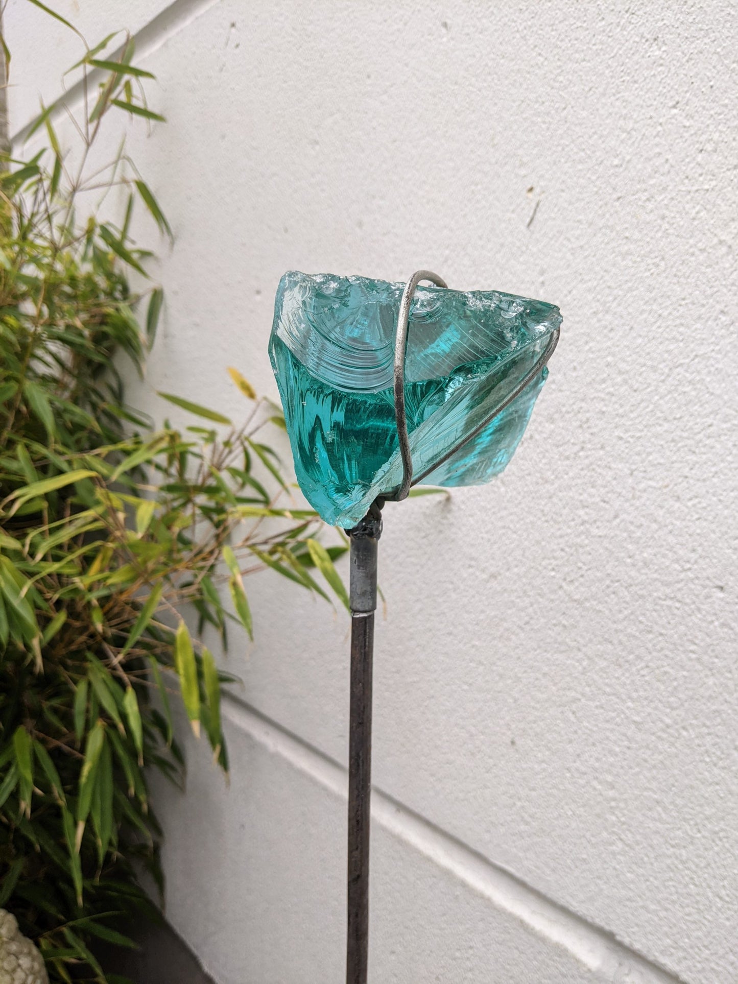 Gartenstecker , Glasdeko , Naturfarbe , hellblau,Höhe 110cm ,031256