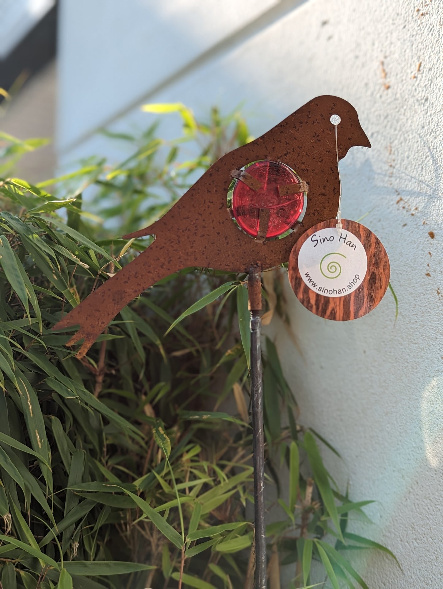 Edelrost Gartenstecker Vogel aus Metall und Glas für den Garten ,Höhe: 115 cm