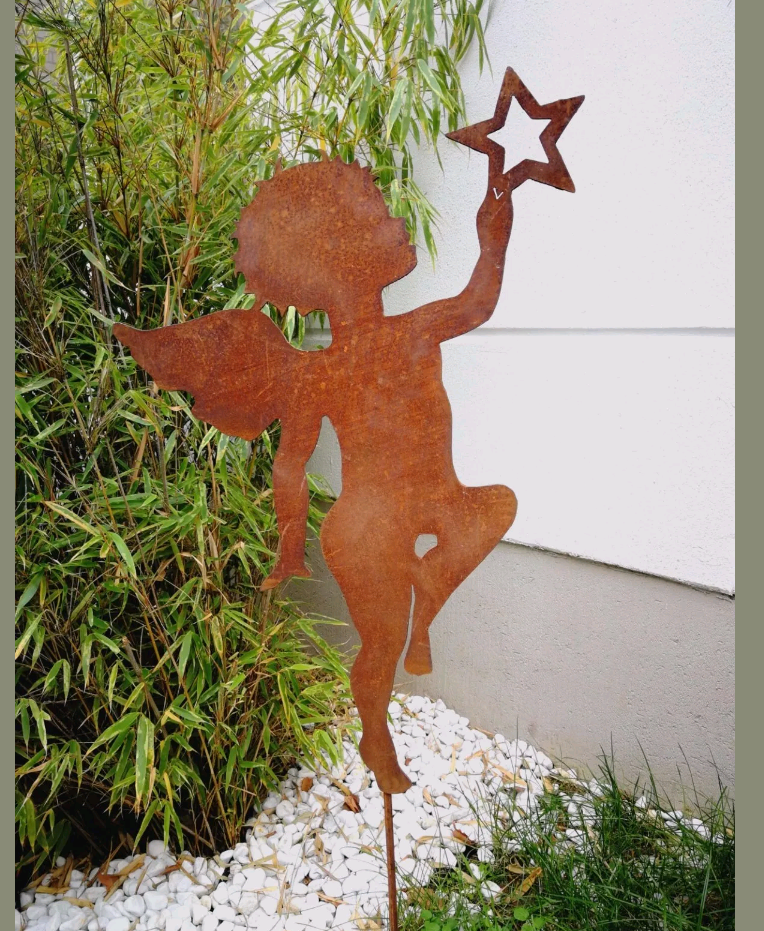 Edelrost Gartenstecker Beetstecker Engel aus Metall 2mm, 031203 ,Höhe 98cm