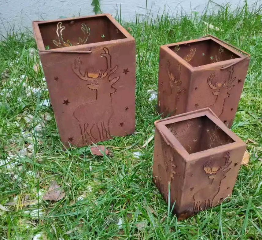 Edelrost Gartenlaterne Kerzenlaterne Windlicht Kerzenhalter für Garten & Terrasse , Hirsch