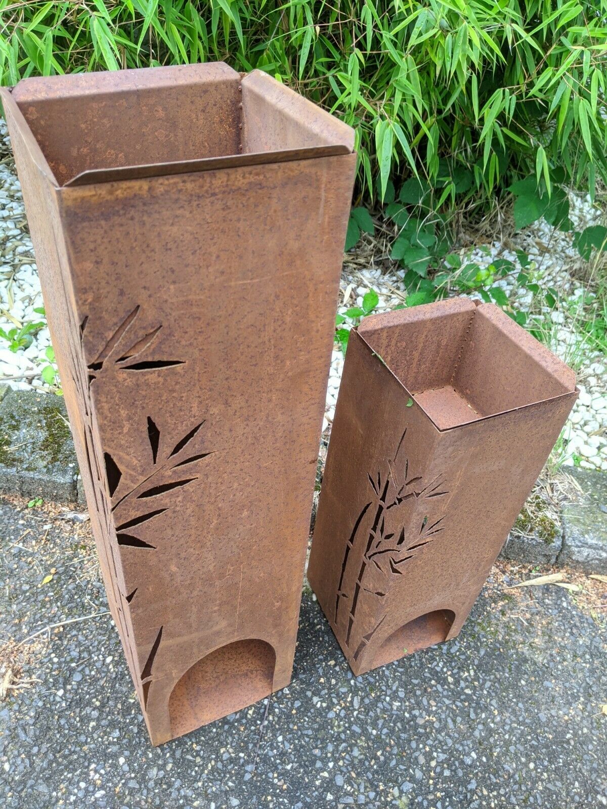 2St. Pflanzschale Ständer Übertopf Kerzenleuchter '' Bambus‘’ aus Metall