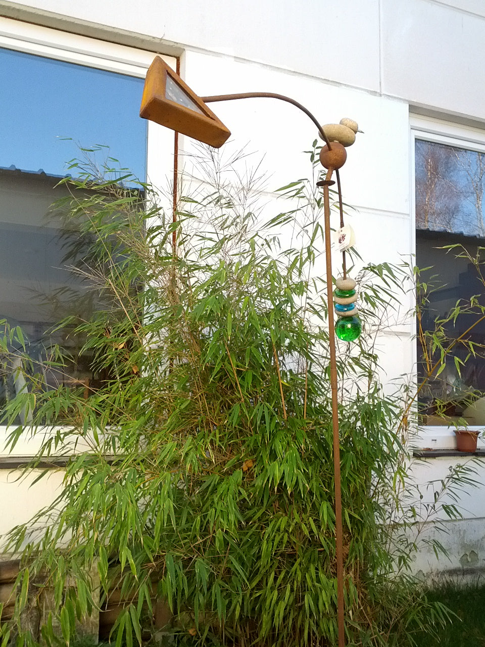 Rust garden stake, wind chime