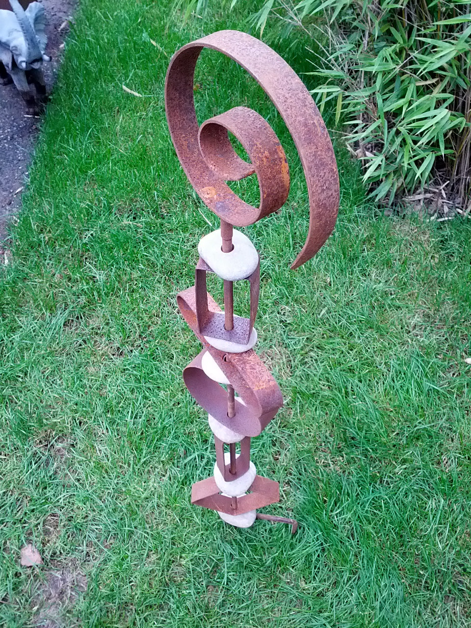 Garden stake, rust, garden decoration, natural stone