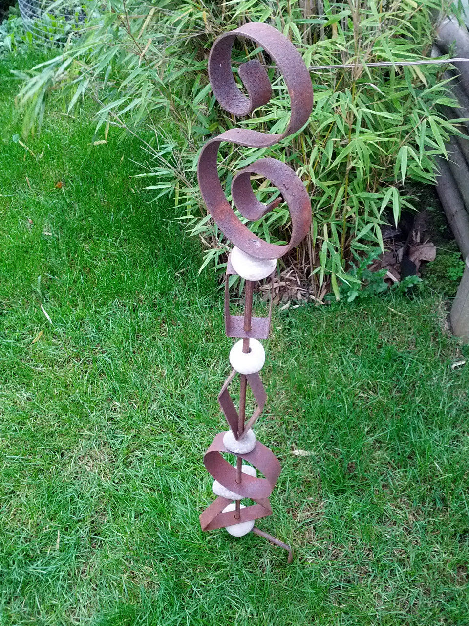 Garden stake, rust, garden decoration, natural stone,