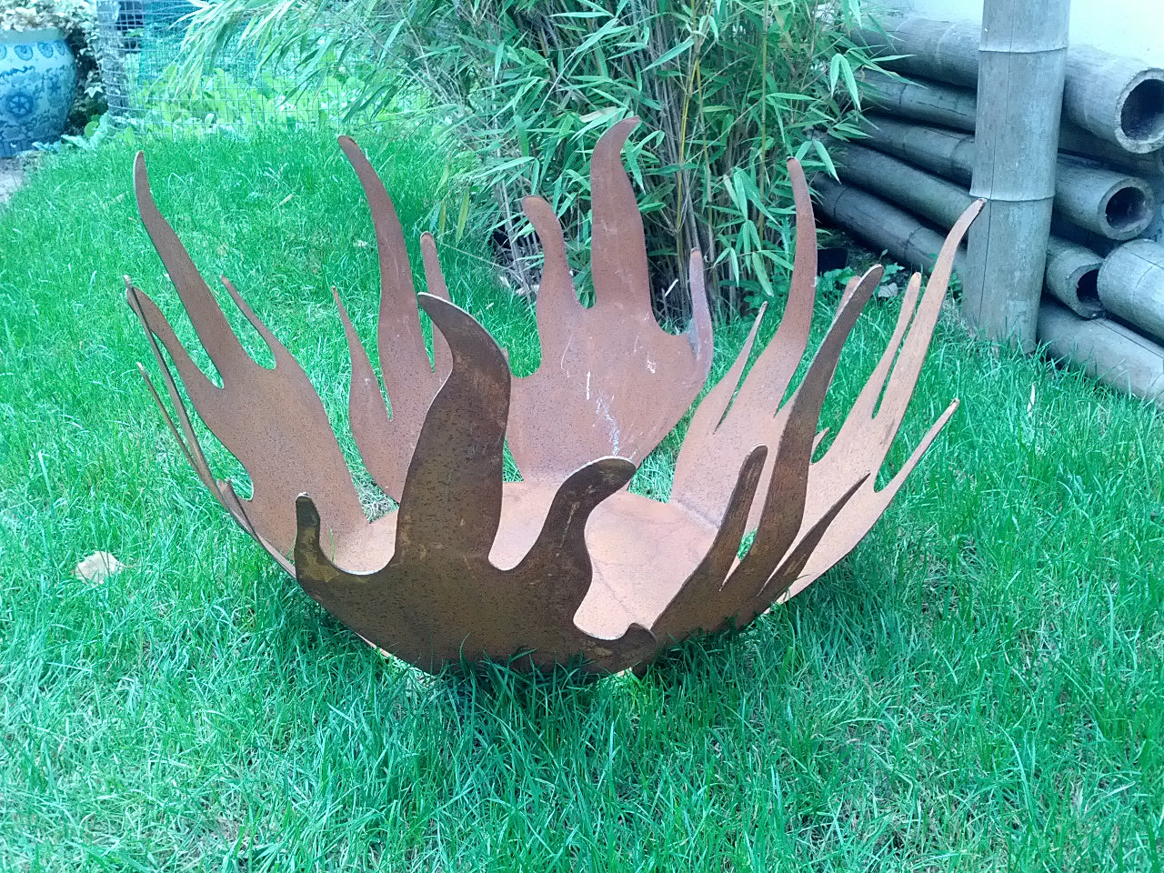 Garden decoration, fire bowl, rust, handmade