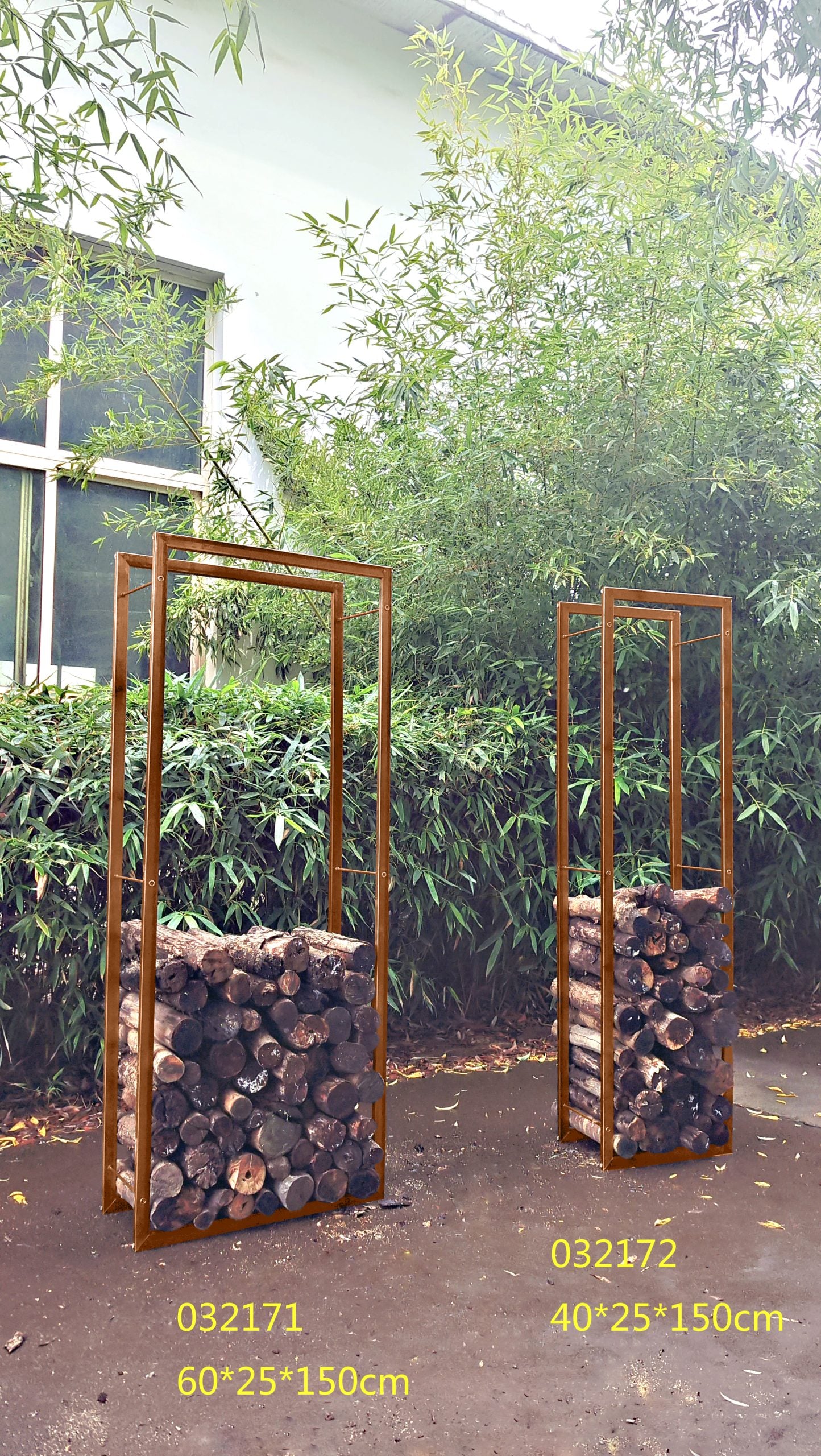 Firewood rack garden rust iron firewood shelter wooden rack W25 H150cm 