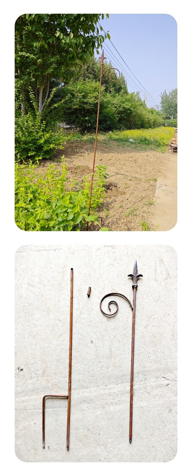 Garden stake decorative iron trellis bed stake trellis rod rust metal W17cm