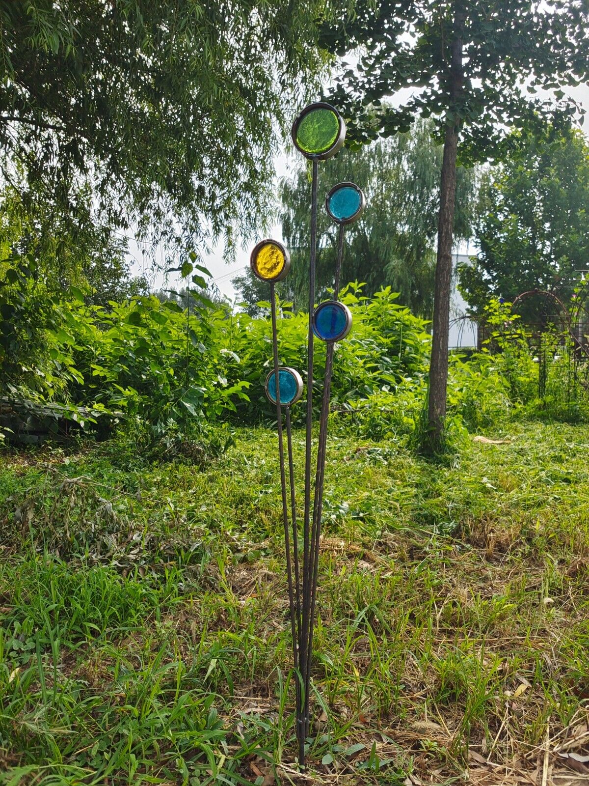 Garden stake made of metal with glass decoration 8cm,6cm H118cm No.032214 ， 1.9kg