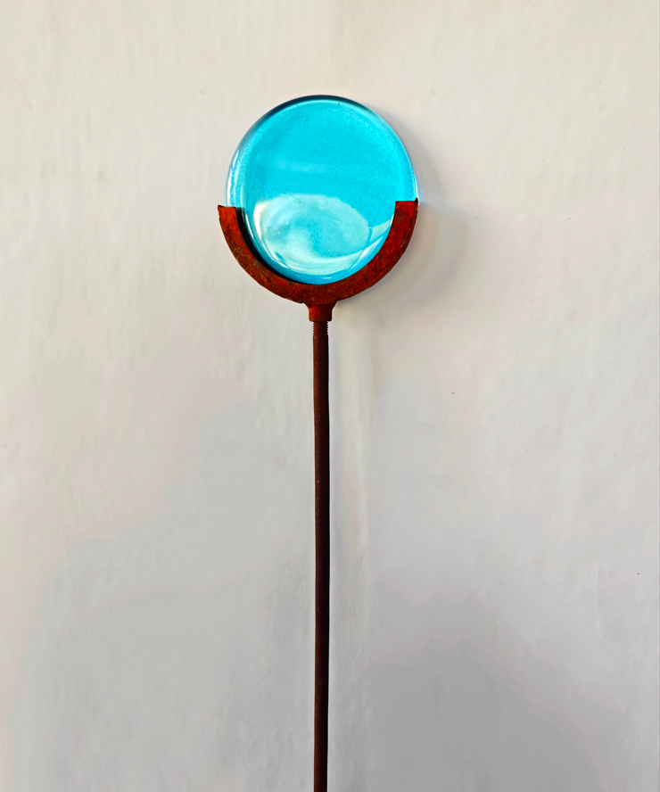 Edelrost tuinsteker met glasdecoratie voor tuin en terras, 032281