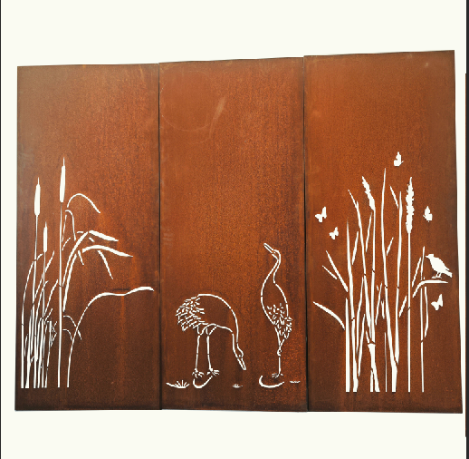 3 piezas en el set de pared de protección visual para jardín de metal oxidado L450cmH75cm, 032229