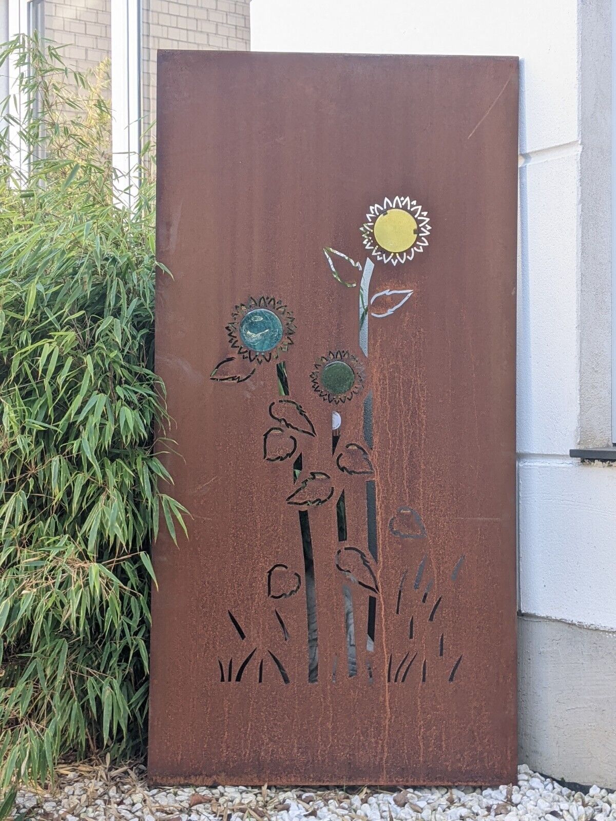 Patina garden privacy screen rust metal 1mm with glass 032156-2 W75H150cm