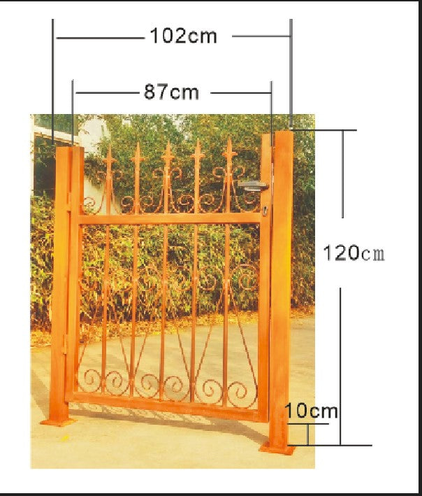 Rust garden gate including posts made of metal rust handmade including door lock DIN: Left 032194