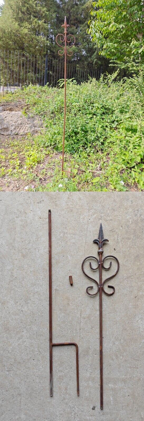 Garden stake decorative iron trellis bed stake trellis rod rust metal W15cm