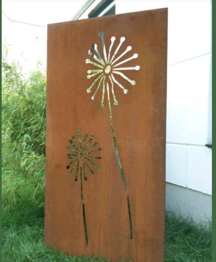 Cortenstahl Rost Sichtschutzwand Pusteblume