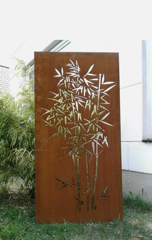 Patina garden privacy screen rust privacy screen made of metal bamboo 031915