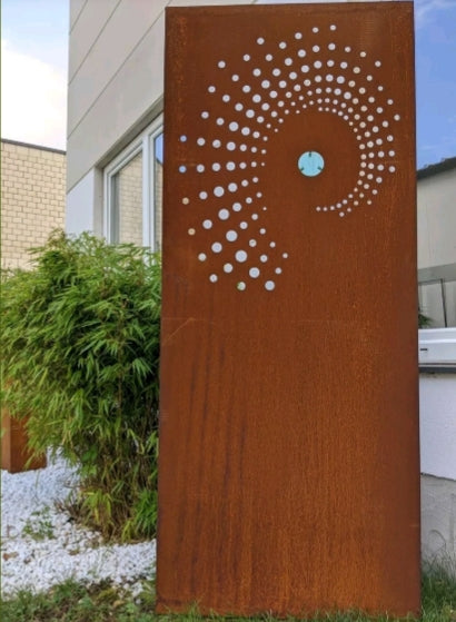 Garden privacy screen made of metal 1mm rust garden fence privacy screen with glass decoration 