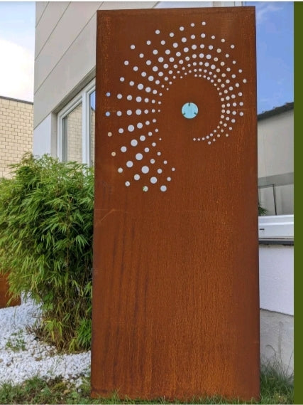 Garden privacy screen made of metal 1mm rust garden fence privacy screen with glass decoration 