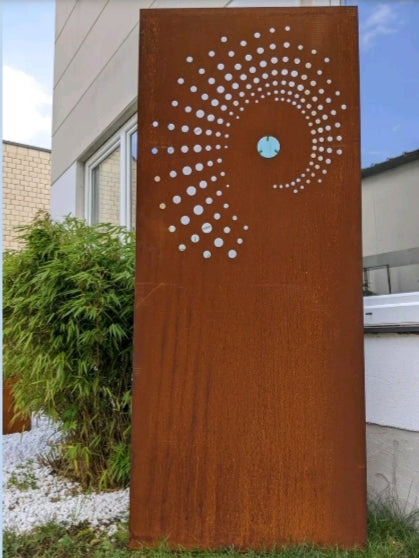 Garden privacy screen made of metal 1mm rust garden fence privacy screen with glass decoration 