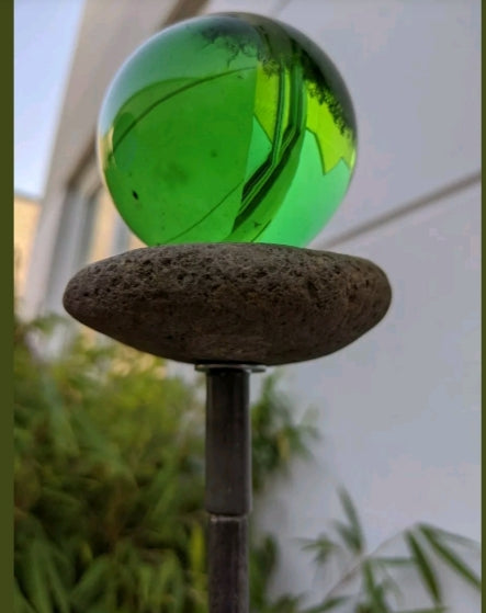 Edelrost garden stake with glass ball 6cm green stone decoration flower bed stake H108cm 030798