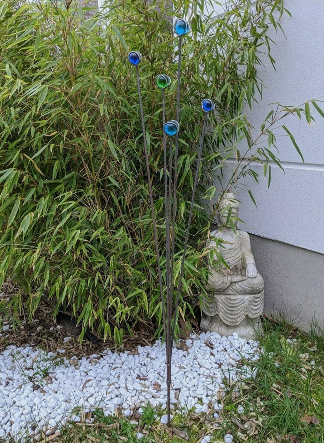 Rust garden stake made of metal with glass ball glass decoration 031920 H110