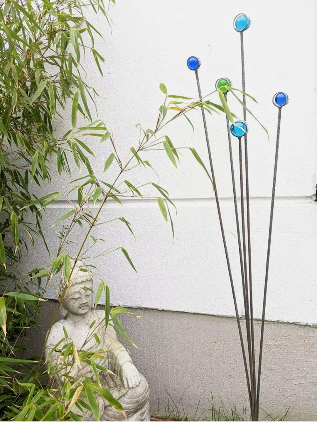 Rust garden stake made of metal with glass ball glass decoration 031920 H110