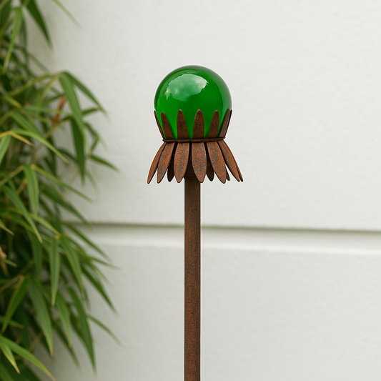 Edelrost Gartenstecker aus Metall und Glaskugel ,032291 ,H80cm
