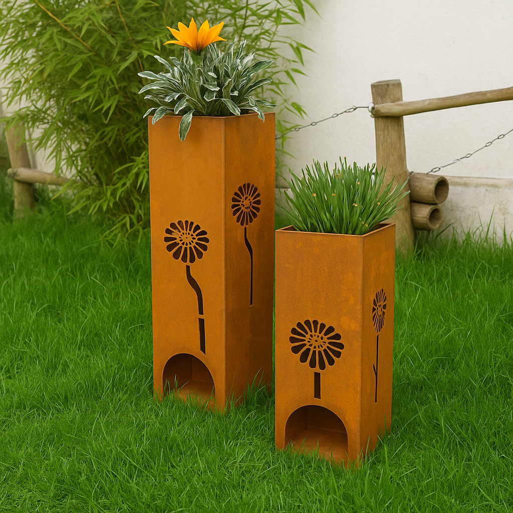 Garten Pflanzschale Übertopf Kerzenleuchter ' Blumen ' ,aus Metall ros – Sino Han