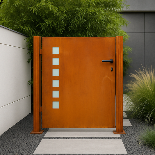 Garden gate rust garden gate metal including posts rust with glass decoration door lock