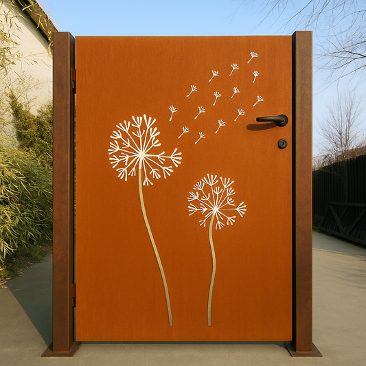 Rusty garden gate made of metal 1mm rust handmade including door lock including posts