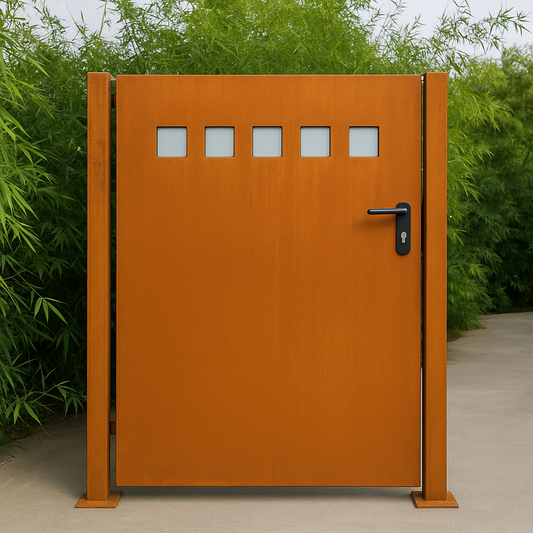 Garden gate rust garden gate including posts metal rust with glass decoration door lock