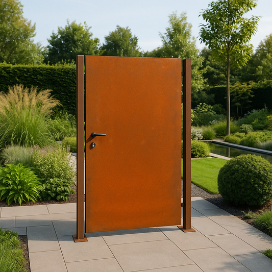 Rust garden gate including metal posts 1.2mm rust handmade including door lock DIN: Right 032064