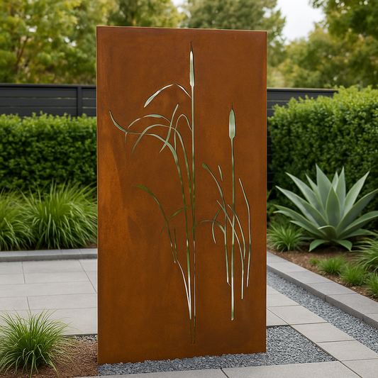 Edelrost Garten Sichtschutz Wand 'Rohrkolben ' , aus Metall 1mm