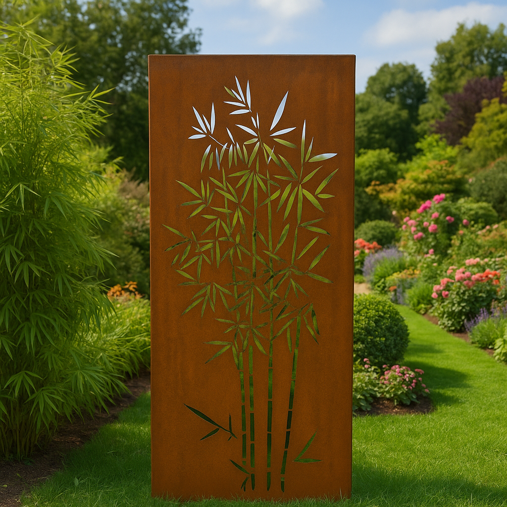 Edelrost Garten Sichtschutz aus Metall  Bambus 031915